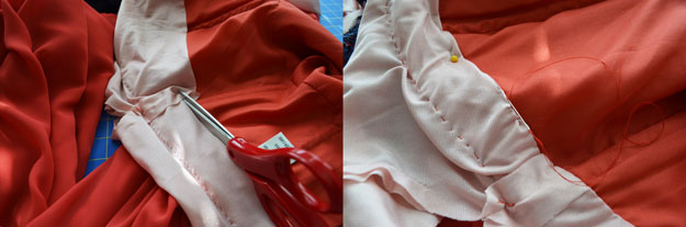 Finishing off lining inside the dress